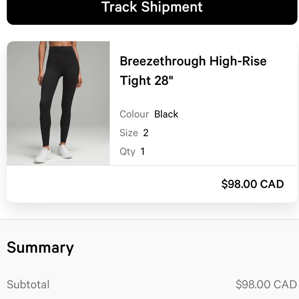 Lululemon breeze through tight size 2 black NWOT 28” inseam